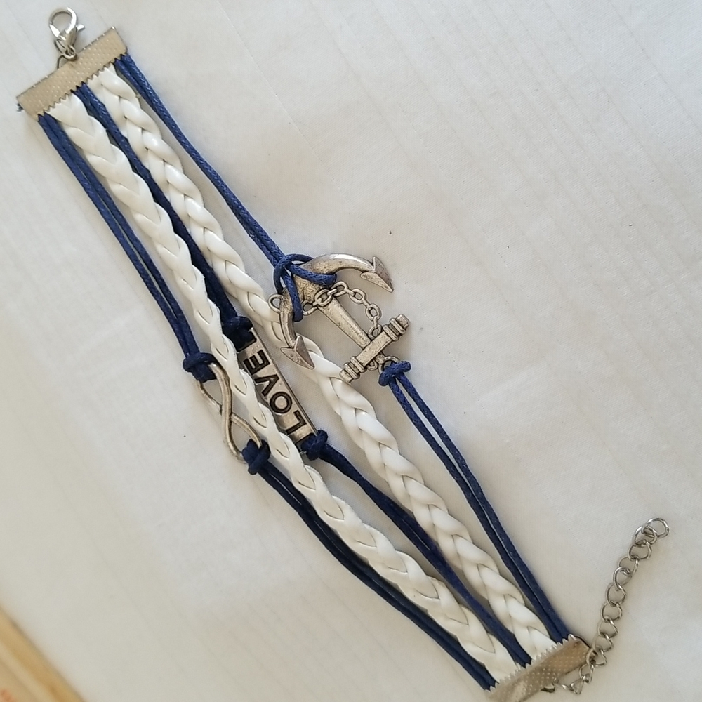 Silver Love Nautical Infinity Blue White Braid Bracelet